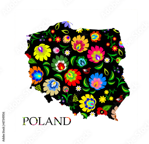 Obraz Dibond Kształt Polski wypełniony tradycyjnym polskim ludowym wektorem