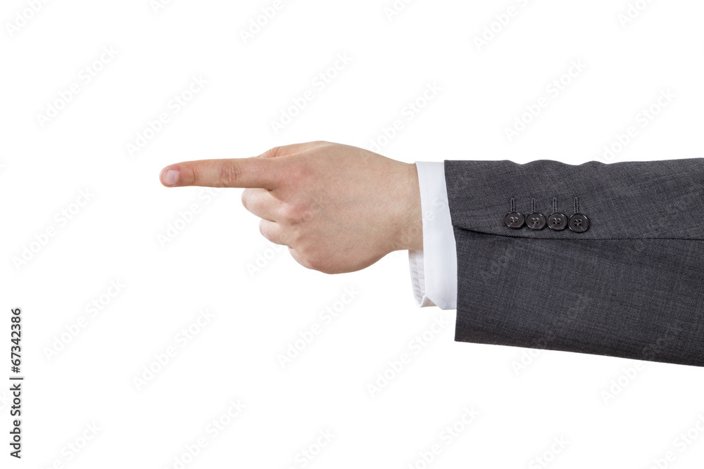 Business man arm with pointing index finger Business man arm with pointing index finger