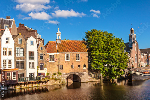 Medieval houses alongside a canal in Delfshaven  The Netherlands