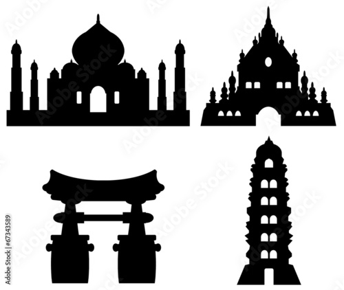 Temple et pagode en 4 icônes