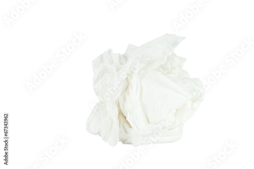 Crumpled tissue paper isolated white background. photo
