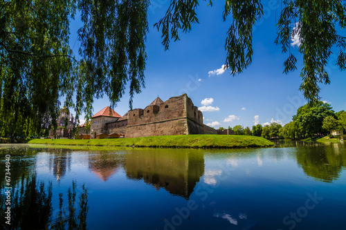 Medieval castle and it's water reflection, Fagaras, Romania