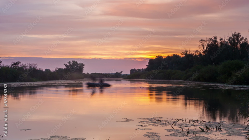sunset on the lake, time-lapse sunset on the lake, time-lapse