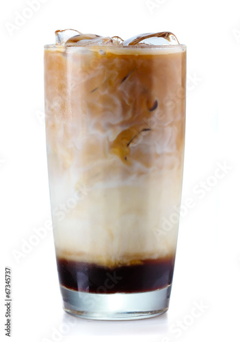 Glass of iced coffe isolated on white