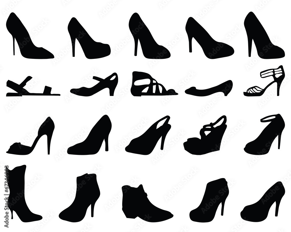 Set of black silhouettes of shoes, vector Set of black silhouettes of shoes, vector