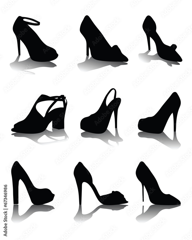 Black silhouettes and and shadow of shoes, vector Black silhouettes and and shadow of shoes, vector