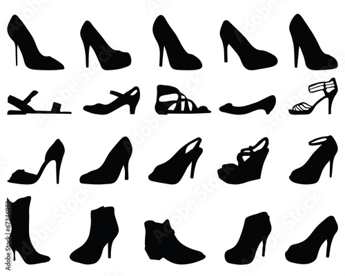 Set of black silhouettes of shoes, vector