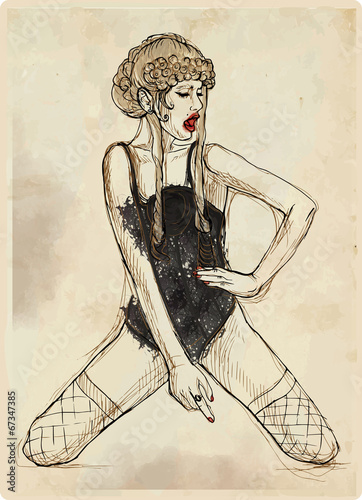 Wow girl. Young woman in underwear. Hand drawn vector.