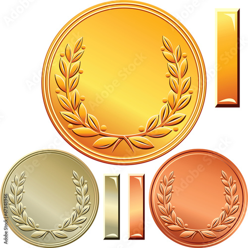 vector set of gold, silver and bronze medals for first, second,