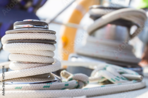 winch with rope on sea yacht deck © Alena Yakusheva