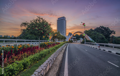 Photography Perspective view of sunset at Malaysian Parliament