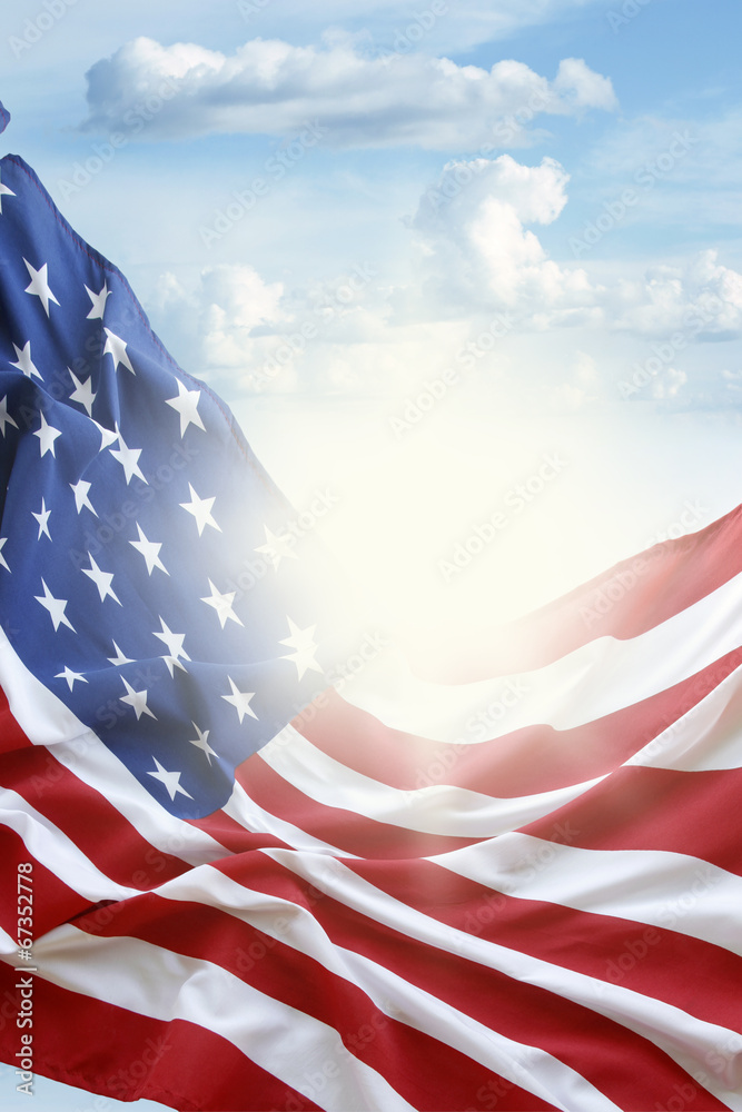 Fototapeta premium American flag in blue sky