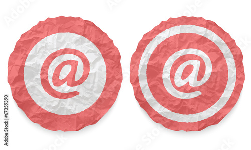 two icons with texture crumpled paper and email symbol
