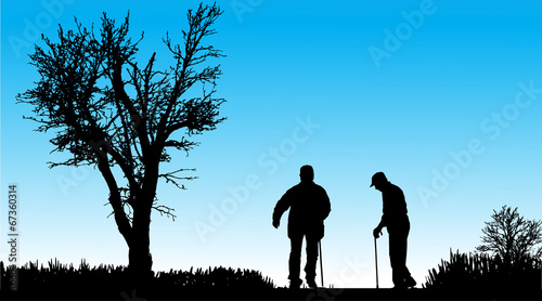 Vector silhouette of old people.