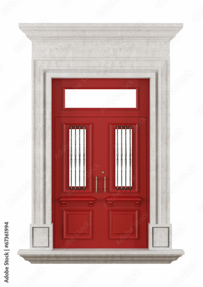 Stone portal with red front door