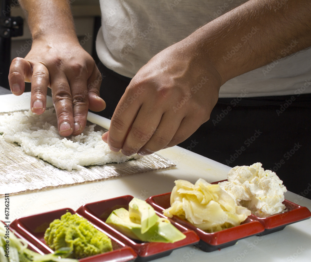 Making sushi roll