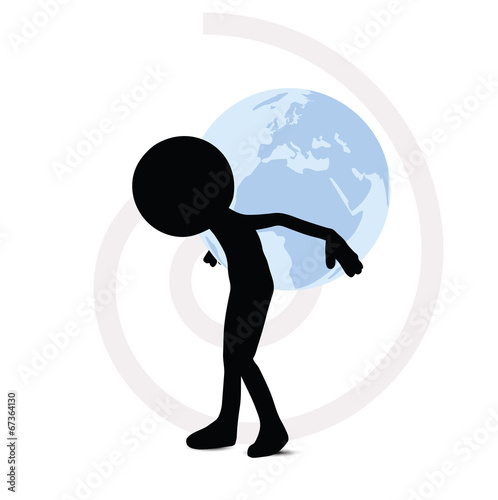 3d man carrying globe behind