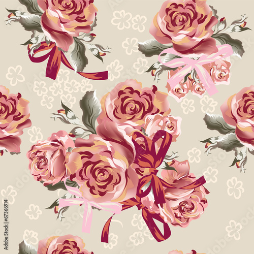 Fototapeta Naklejka Na Ścianę i Meble -  Floral seamless vector  pattern with roses