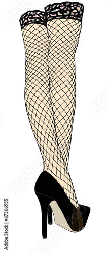 Gambe con calze a rete autoreggenti