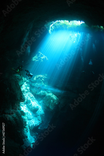 Underwater cave with sunlight