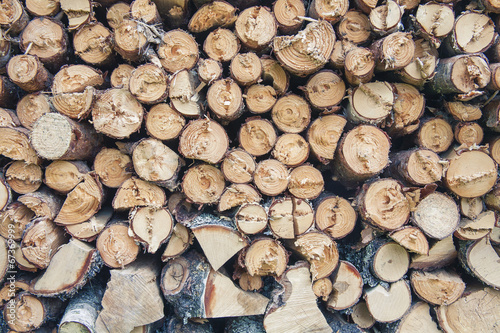Stack of firefood logs close-up