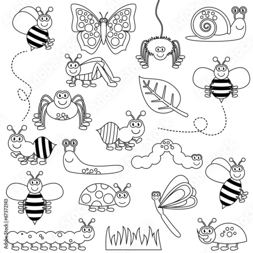 Large Vector Set of Cute Cartoon Bugs Line Art