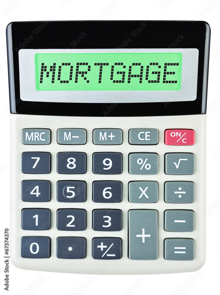 Calculator with Mortgage on display isolated on white background Calculator with Mortgage on display isolated on white background