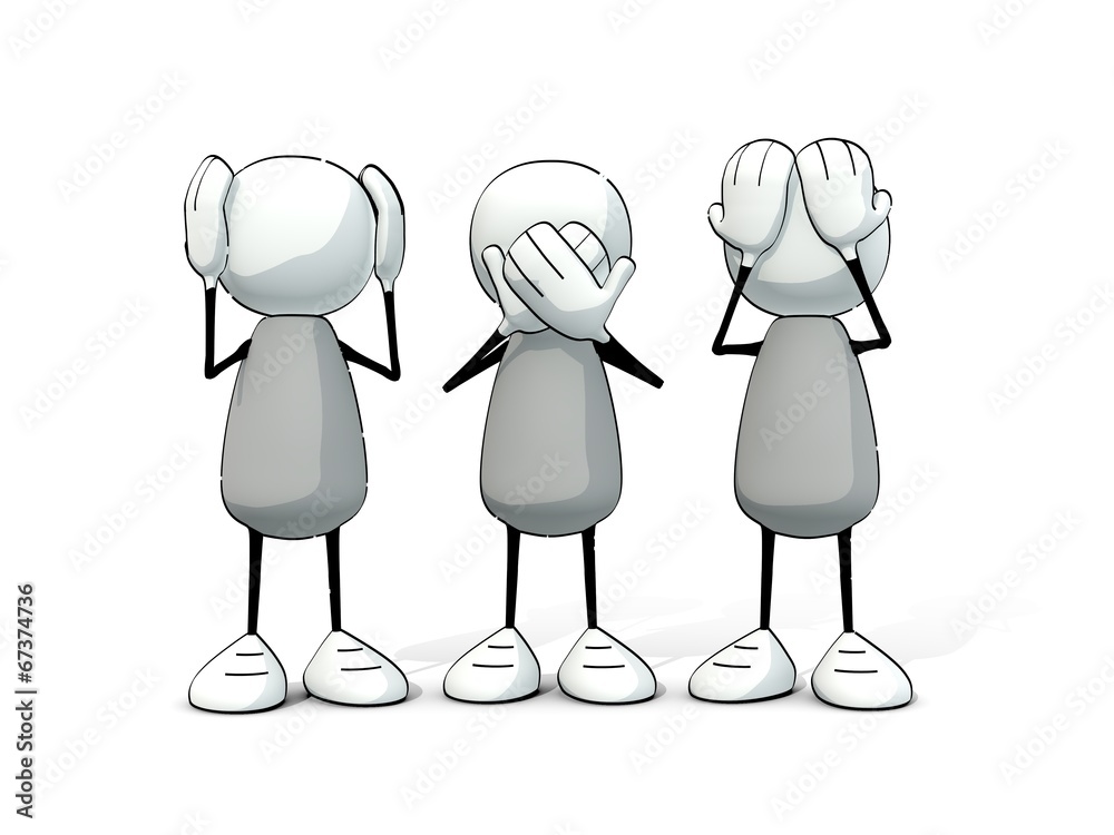 little sketchy men covering mouth, ears and eyes with hands ilustración