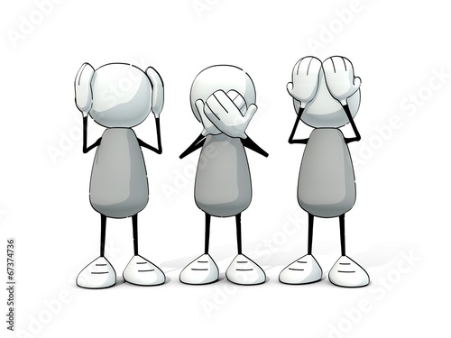 little sketchy men covering mouth, ears and eyes with hands