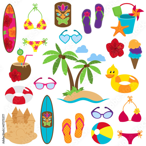 Vector Collection of Beach and Tropical Themed Images
