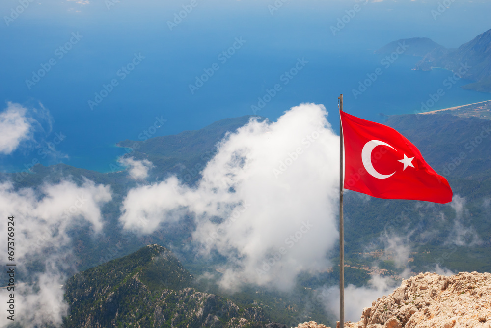 Aerial view of Olympos and mountain from top of Tahtali