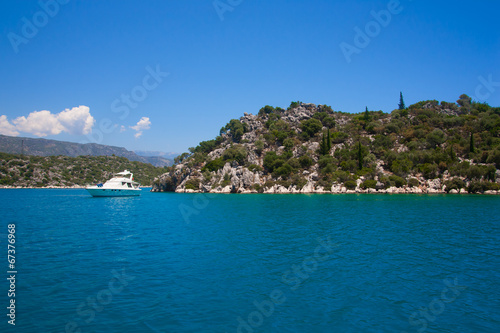 Obraz na płótnie Bay in mediterranean sea with yacht in the Kekova w salonie