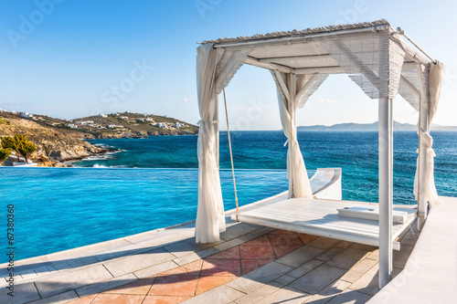 Luxury pergola by poolside and waterfront.NEF