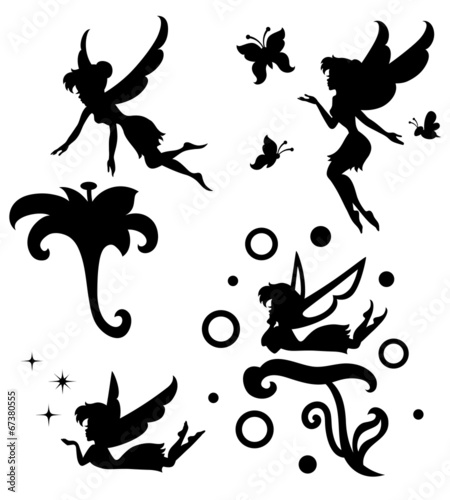 Collections of vector silhouettes of a fairy.