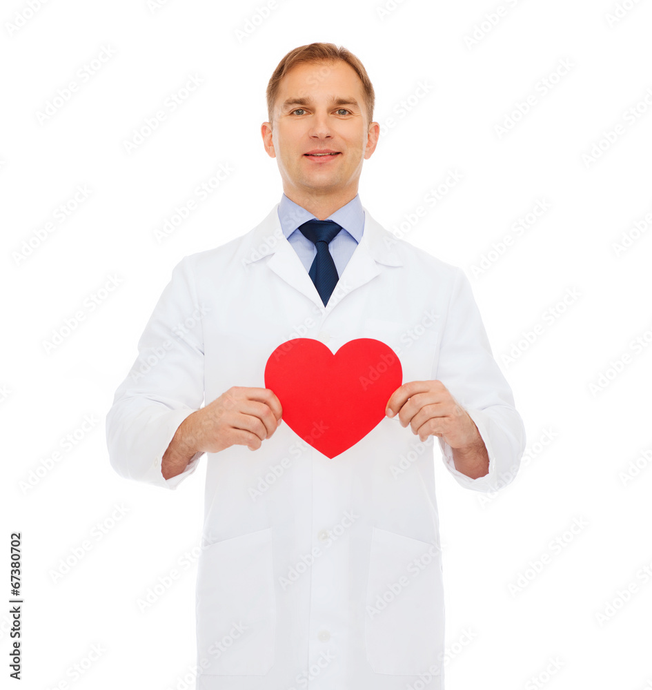 smiling male doctor with red heart smiling male doctor with red heart