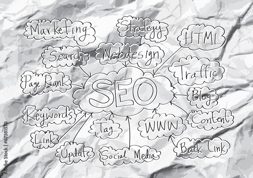 Obraz premium Seo Idea SEO Search Engine Optimization on crumpled paper