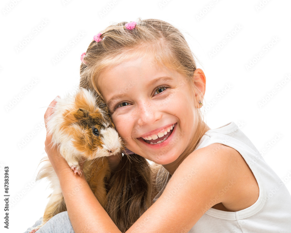 happy cute girl with a cavy