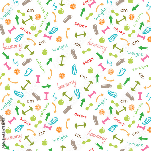 seamless pattern with icons of sports, slimming, fitness