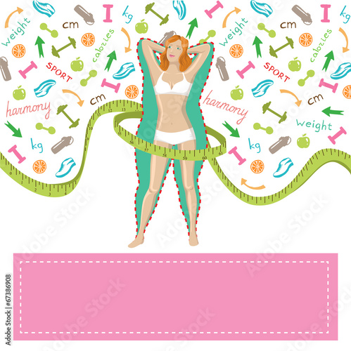 emaciated girl with silhouette of fat figure