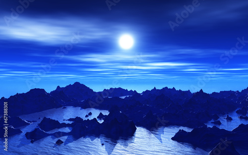 Fototapeta Naklejka Na Ścianę i Meble -  3D Alien landscape at night