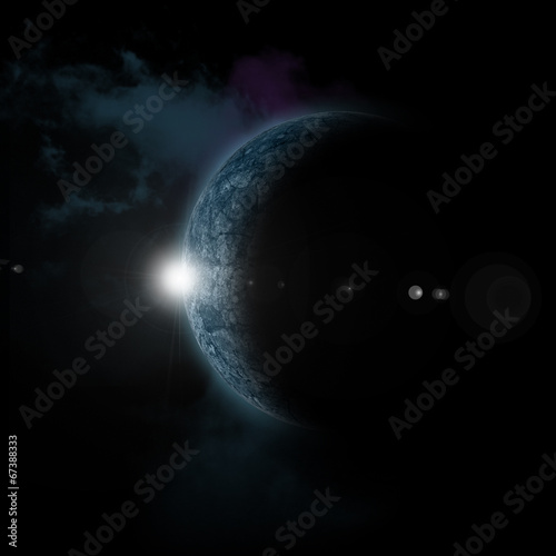 Fototapeta Naklejka Na Ścianę i Meble -  Sun rising behind fictional planet