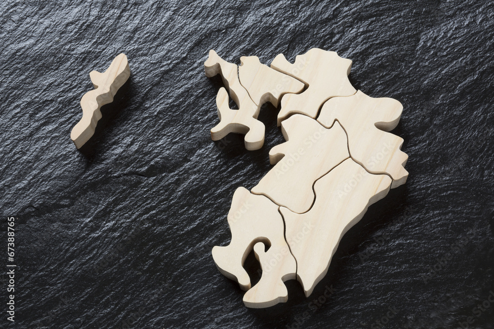 Naklejka premium 九州地方の木製地図