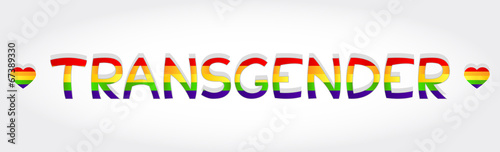 Transgender stylized word with rainbow and two heart