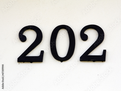 house number two hundred and two on a white wall