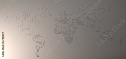 Cartina del mondo con nazioni scritte a parole