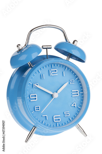 Blue alarm clock isolated on white
