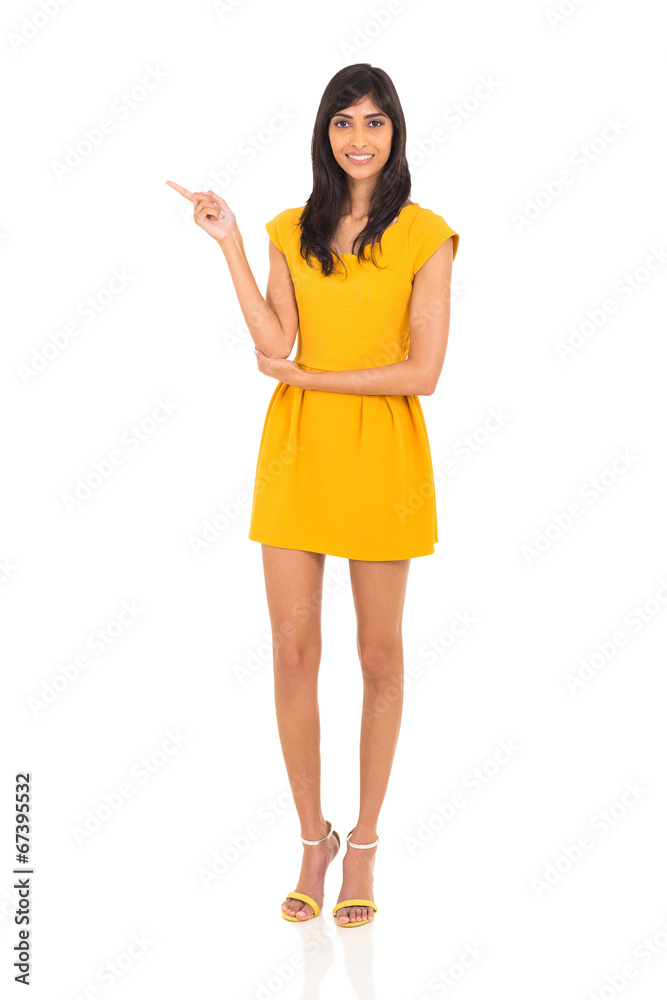 young indian woman pointing young indian woman pointing