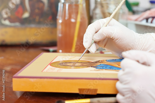 Closeup of painting of new Christian icon photo