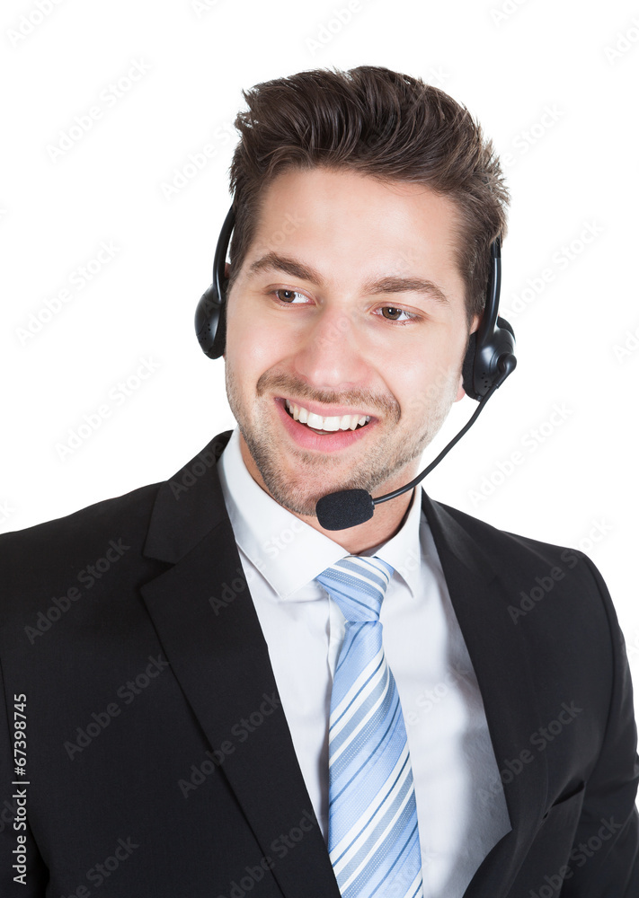 Male Call Center Representative Wearing Headset Male Call Center Representative Wearing Headset