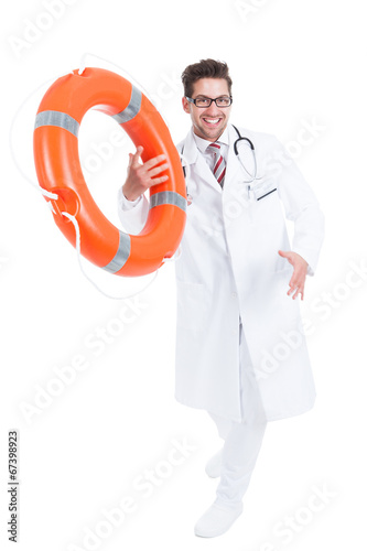 Confident Doctor Holding Lifebuoy